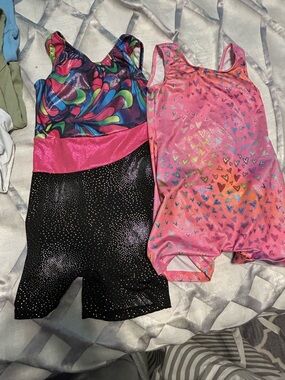 Girls' Sparkle Gymnastics Leotards - Pink Multicolor & Black
